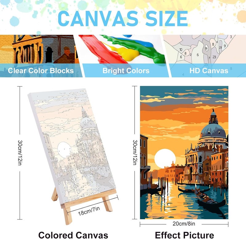 Offito 4 Pack Framed Paint by Numbers Kit for Adults Beginners with Wooden Easel, Landscape Easy Paint by Number Kit with Frame, Watercolor Adult Paint by Number Framed Canvas (8 * 12 Inch) - Image 3